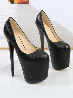 Femmes Chaussures Plateforme Talons Noir Chaussures carrés de Sexy Toe