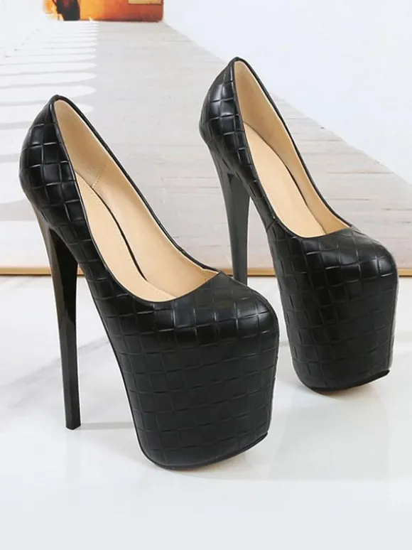 Femmes Chaussures Plateforme Talons Noir Chaussures carrés de Sexy Toe
