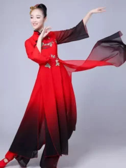 Femmes Chinois Costumes Brodé De Danse Col Montant Rouge Asiatique Costumes Déguisements Halloween