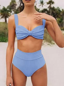 Femmes deux pièces maillots de bain jaune bretelles nouées cou taille surélevée été Sexy maillots de bain