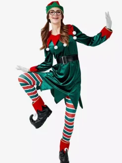 Femmes Noël Ensemble Noël Elfe Vert Foncé Costume de Vacances Déguisements Cadeau Noël