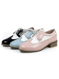 Femmes Oxfords Classic Round Toe Lace Up Chaussures Oxford en cuir Synthétique