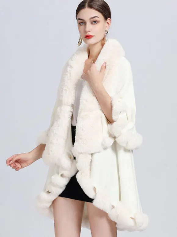 Femmes Poncho Col En Fausse Fourrure Cape Printemps Vêtements D'extérieur
