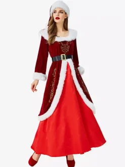 Femmes Robe De Noël Fourrure Tunique Rouge Costumes Cosplay Déguisements Noël