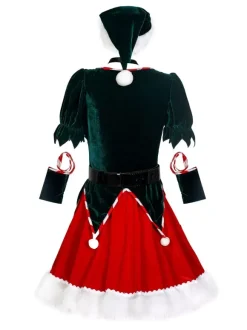 Femmes Robe Tunique Déguisement Noël Rouge Polyester Ensemble Chapeau Polyester Costumes De Cadeau Noël