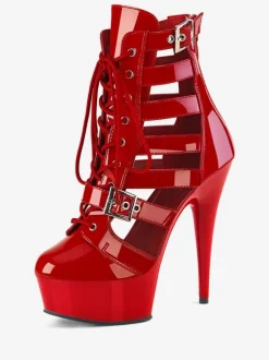 Femmes Sexy Bottes Bout Rond À Lacets Boucle Rayures Talon Aiguille Pole Dance Chaussures
