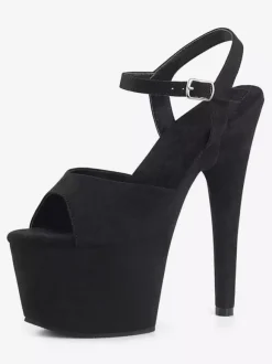 Femmes Sexy Sandales Noir Synthétique En Cuir Peep Toe Monk Strap Chaussures Sexy