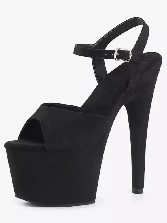 Femmes Sexy Sandales Noir Synthétique En Cuir Peep Toe Monk Strap Chaussures Sexy
