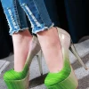 Femmes sexy talons hauts vert bout rond chaussures sexy