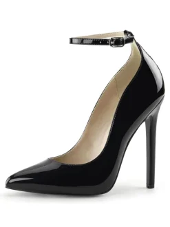 Femmes sexy talons hauts sangle de cheville noir bout pointu paillettes chaussures de pompe sexy
