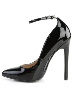 Femmes sexy talons hauts sangle de cheville noir bout pointu paillettes chaussures de pompe sexy