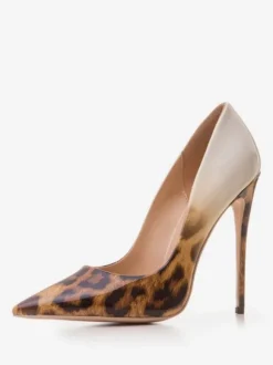 Femmes talons hauts bout pointu imprimé léopard talon aiguille chaussures à talons hauts nude