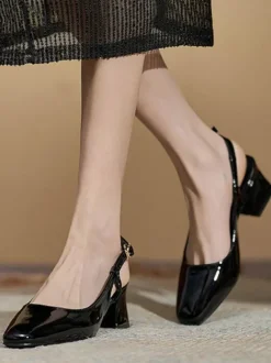 Femmes Talons Mi-Bas À Lacets Bout Carré Escarpins À Talons Épais Quotidien Décontracté Bordeaux