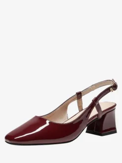 Femmes Talons Mi-Bas À Lacets Bout Carré Escarpins À Talons Épais Quotidien Décontracté Bordeaux