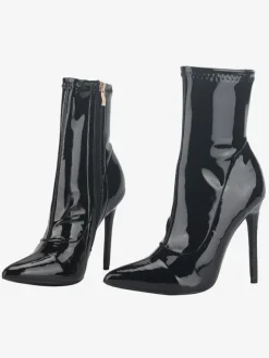 Femmes Vernis Cheville Blanc Bout Pointu Talon Haut Sexy Chaussons En Cuir Brillant