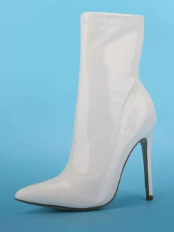 Femmes Vernis Cheville Blanc Bout Pointu Talon Haut Sexy Chaussons En Cuir Brillant