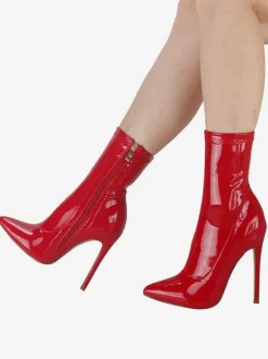 Femmes Vernis Cheville Blanc Bout Pointu Talon Haut Sexy Chaussons En Cuir Brillant