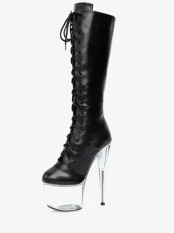 Femmes Bottes Sexy Bout Rond Glissière Géométrique Talon Aiguille Pôle Danse Noir