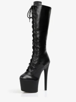 Femmes Bottes Sexy Bout Rond Glissière Géométrique Talon Aiguille Pôle Danse Noir