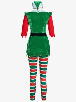 Femmes Robe Tunique De Noël Vert Robe Chapeau Collant Polyester Costumes De Vacances De Noël Cadeau Noël Déguisement