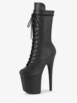 Femmes Sexy Bottes Peep Toe Slip-On Boucle Géométrique Talon Aiguille Rave Club Noir Cuisse Bottes