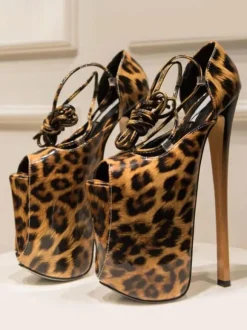 Femmes Sexy Sandales Rouge PU Cuir Bout Ouvert Talon Aiguille À Lacets Sexy À Lacets Talons Stripper Chaussures