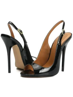 Femmes Slingback Talons Talon Aiguille Escarpins En Cuir PU Talon Slingback Noir