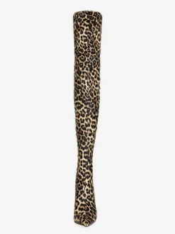 Femmes sur les bottes au genou talon aiguille bout pointu en cuir PU cuissardes