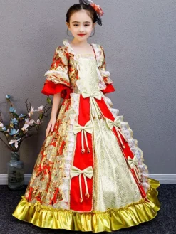 Fibre de polyester Tea Party Bows Manches 3/4 Robe d'automne en polyester Imprimé floral Robes Lolita gothiques pour enfants