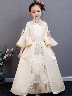 Fibre de polyester Tea Party Drapé Manches 3/4 Robe d'été en polyester Imprimé floral Bordeaux Robes Lolita pour enfants