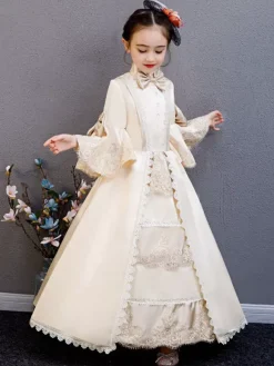 Fibre de polyester Tea Party Drapé Manches 3/4 Robe d'été en polyester Imprimé floral Bordeaux Robes Lolita pour enfants