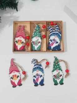 Figurine de forêt en bois colorée de dessin animé pendentif décoratif pour arbre de Noël