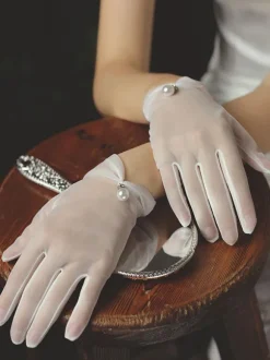 Gants de mariage femme tulle perles gants blancs de mariée
