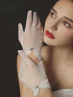 Gants de mariage femme tulle perles gants blancs de mariée