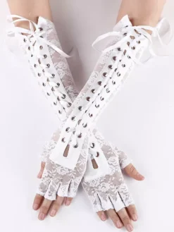 Gants Femme Creusante en Dentelle avec Noeud Unicolore