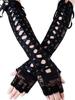 Gants Femme Creusante en Dentelle avec Noeud Unicolore