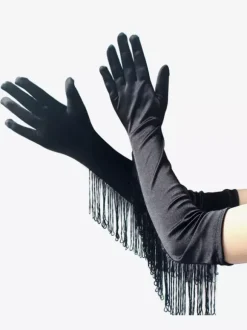 Gants De Danse Latine Accessoire À Franges Noires Sexy Costume De Danse