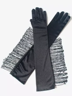 Gants De Danse Latine Accessoire À Franges Noires Sexy Costume De Danse