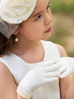 Gants de fille de fleur blancs Soirée formelle Accessoires de fille de fleur de mariage