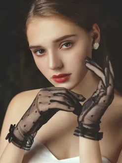 Gants de mariage Gants N艙uds en dentelle Gants de mariée