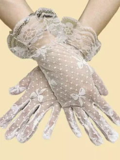 Gants De Mariée Noirs Courts Brillants Résille Femmes