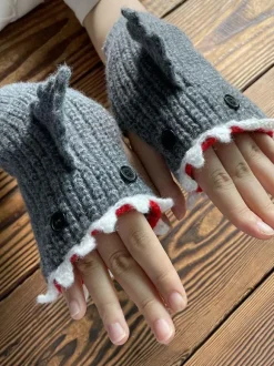 Gants Pour Femme Imprimé Animal Crochet Requin Hiver