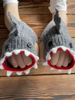Gants Pour Femme Imprimé Animal Crochet Requin Hiver