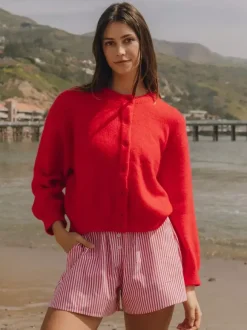 Gilet cardigan en maille à épaules tombantes et manches longues pour femme 2026