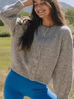 Gilet cardigan en maille à épaules tombantes et manches longues pour femme 2026