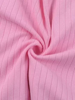 Gilet court à poignets en fourrure rose pour femme - Haut côtelé à manches longues et col en V style années 2000 - Boléro sexy pour soirées en club 2026