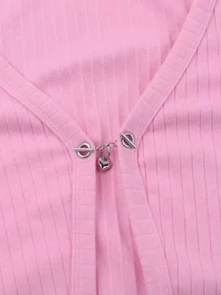 Gilet court à poignets en fourrure rose pour femme - Haut côtelé à manches longues et col en V style années 2000 - Boléro sexy pour soirées en club 2026