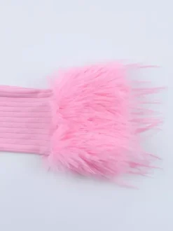 Gilet court à poignets en fourrure rose pour femme - Haut côtelé à manches longues et col en V style années 2000 - Boléro sexy pour soirées en club 2026