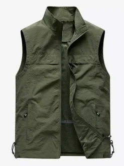 Gilet de pêche classique d'extérieur pour hommes imperméable respirant multi-poches gilet décontracté
