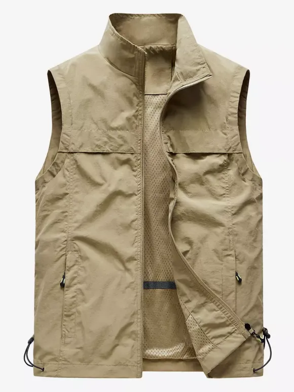 Gilet de pêche classique d'extérieur pour hommes imperméable respirant multi-poches gilet décontracté